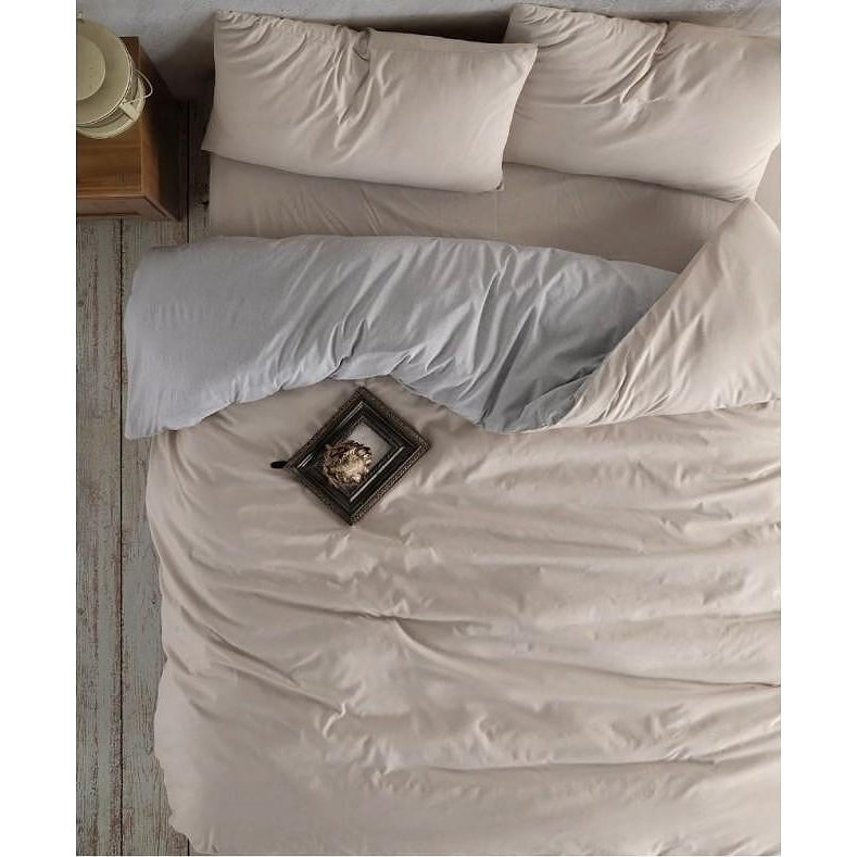 Единично спално бельо Бежово Сиво ранфорс