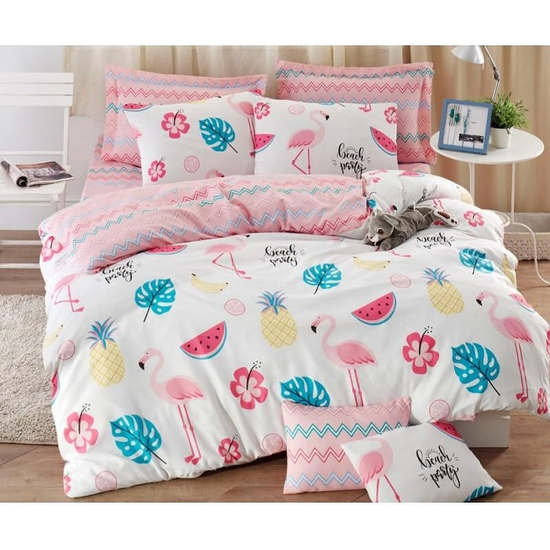 Двойно спално бельо ранфорс Фламинго Лято